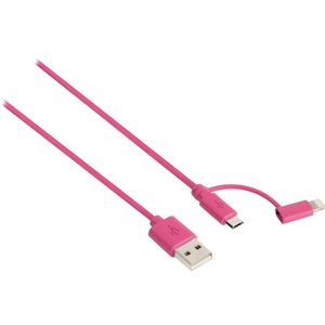 Sweex Lightning en Micro USB naar USB combi-kabel - roze - 1 meter