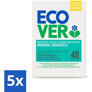 5 x Ecover - Waspoeder Universal - Voor witte & bonte was - 3 kg - 40 wasbeurten - Ecover Waspoeder Universal - Waspoeder - Waspoeder Voor Witte Was - Waspoeder Voor Bonte Was - Milieuvriendelijk Waspoeder