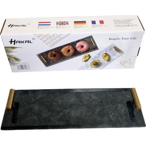 Marmeren dienblad met gouden hendels 40 x 14 cm zwart / wit-zwart