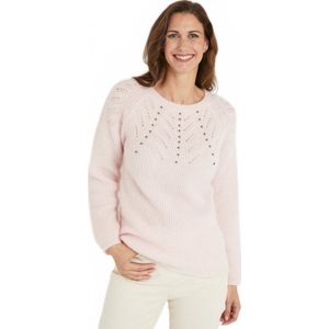 Zachte bonttrui met opengewerkte kralen ronde hals