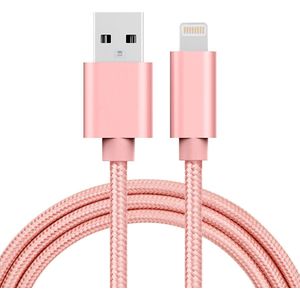 1m Geweven Stijl 3A USB Data/Oplaadkabel - Metalen Kop - Compatibel met iPhone en iPad (Rose Goud)