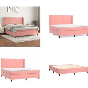 vidaXL Boxspring met matras fluweel roze 180x200 cm - Boxspring - Boxsprings - Bed - Slaapmeubel