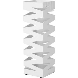 Parapluhouder - Metaal - Parapluhouder - Vierkant - 4 haken - Een afneembare wateropvangbak - Wit