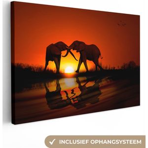 OneMillionCanvasses - Canvas - Olifant - Koppel - Zonsopkomst - Olifanten - Kamer decoratie - Canvas doek - 150x100 cm