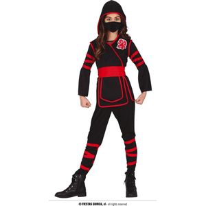 Guirca - Ninja & Samurai Kostuum - Aanstormende Snelle Ninja Kind Kostuum - Rood, Zwart - 7 - 9 jaar - Carnavalskleding - Verkleedkleding