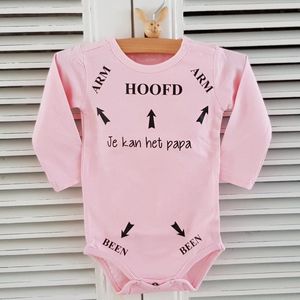 Baby Rompertje tekst opdruk Hoofd Arm Been pijlen je kan het papa | Lange mouw | roze meisje | maat 50/56 | liefste pap je kan het / cadeautje verjaardag /  eerste Vaderdag cadeau bekendmaking zwangerschap aanstaande