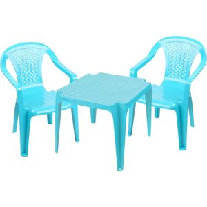 Sunnydays Kinderstoelen 4x met tafeltje set - buiten/binnen - blauw - kunststof