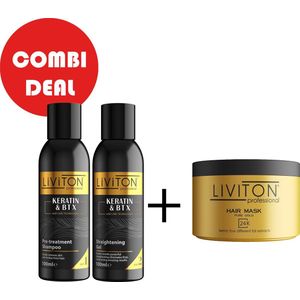Liviton Keratine & Haarbtx No.1 & No.2 2x100ml & Haarmasker 300ml - Proteïne Behandeling- Herstelt beschadigd haar