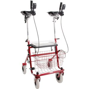 Premis Provo - Rollator - 2e Generatie - Voorzien van drukrem en looprem - Onderarmschalen - armbedjes van 20 cm - Max gebruikers gewicht 120 kg - Hoogte verstelling van 79,5-100 cm - Metallic Rood