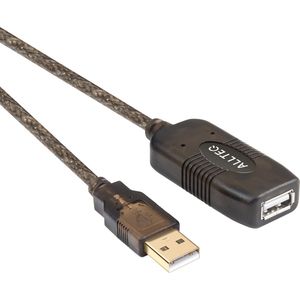 USB verlengkabel - Met versterker - 15 meter - 480 Mb/s - Verguld - Zwart
