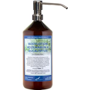 Bodylotion Rozemarijn & Eucalyptus 1 Liter met luxe RVS zilverkleurige pomp - stijlvolle en duurzame uitstraling