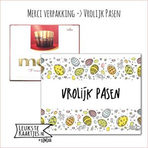 Kaartkadootje Merci -> Pasen – No:04 (Merci Chocolade - Vrolijk Pasen – Stroken gekleurde Paaseieren) - LeuksteKaartjes.nl by xMar