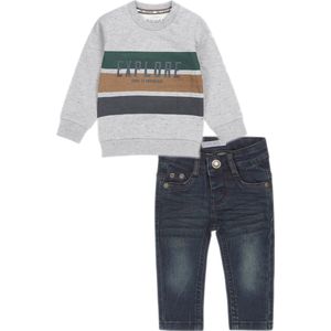 Dirkje - Kledingset - 2delig - Spijkerbroek donkerblauw - Grijze sweater - Maat 92