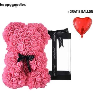 Rozen Teddy Beer in Luxe Geschenkdoos – Met Love Ballon - Roos Beer – Valentijn – Liefde – Roze - 25cm