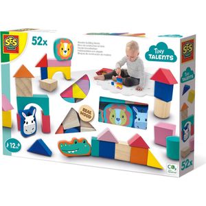 SES - Tiny Talents - Houten bouwblokken - 52-delige set - Montessori blokken - vrolijke kleuren - eindeloos te combineren