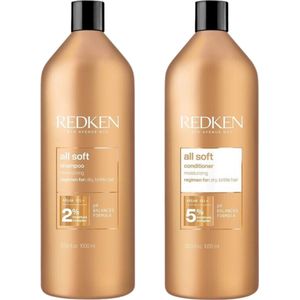 Redken CombiDeal - All Soft - Shampoo 1000 ML & Conditioner 1000 ML - voor droog- of door zon beschadigd haar