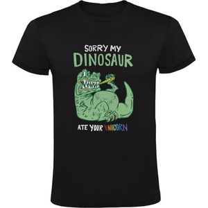 Dino T-shirt Heren | eenhoorn | dino | ongeluk | dik | gevaarlijk | sorry | tanden |