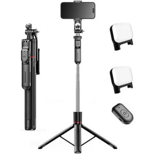 Statief telefoon-tripod smartphone-statief telefoon met lamp-67 inch opvouwbare telescopische Bluetooth selfie stick statief/monopod - met dubbele LED-lamp, afstandsbediening - compatibel met elke telefoon en camera