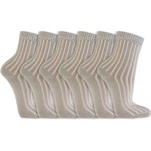 Dames sokken met glitter | Kleur: Wit | Maat: 35-38 / 39-42 | 6 paar