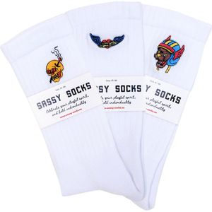 Sassy Socks - Fly High 3pack - Sportsokken - Wit - Organisch Katoen - Heren en Dames - Maat 36-40