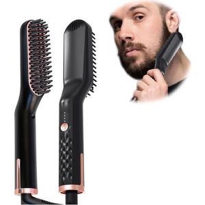 Stijltangen - Mannenbaardlijzer, 3-in-1 mannenbaardgladmakende borst, Mannenbaard- en haarlisser, Multifunctionele gladmakende borst voor baard en kapsel, Lange baard stijlen