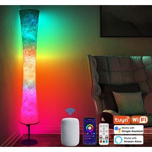 Witte Schaduw Led Hoek Vloer Lamp Met Smart Alexa Controle Moderne Rgb Staande Lamp Voor Woonkamer Slaapkamer Decoratie