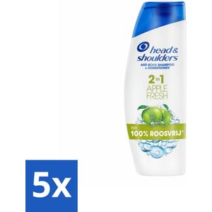 5 x Head & Shoulders - Shampoo - 2-in-1 - Apple Fresh - 100% Roosvrij - 300 ml - Anti-roos Shampoo - Hoofdoorzaak Roos - Microbioom Balans - Roosvrij Shampoo - Apple Fresh