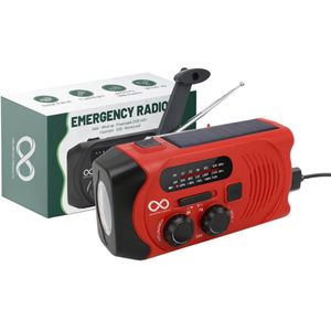 Noodradio - Solar - Opwindbaar - Rood - Powerbank Zonne-energie - Zaklamp - Opwindbare Radio - Noodpakket