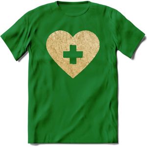 Valentijn Goud Hart T-Shirt | Grappig Valentijnsdag Cadeautje voor Hem en Haar | Dames - Heren - Unisex | Kleding Cadeau | - Donker Groen - S