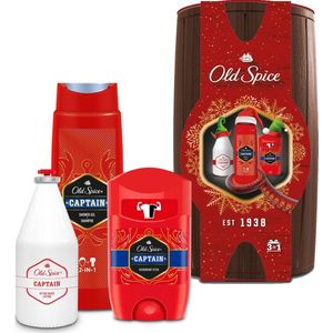 Old spice captain wooden barrel giftset ( aftershave, douchegel, deo stick)