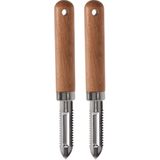 Excellent Houseware - Schilmessen - Zilver - 18 cm - 2 Stuks - RVS Houten Handvat