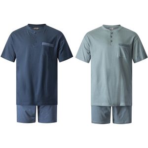 Gentlemen - 2 heren shortama's 412834 - korte pyjamasets - donkerblauw en groen - maat M