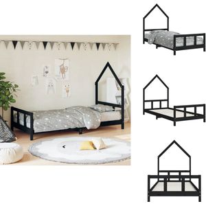 vidaXL Kinderbedframe - Kinderbedframes - Kinderbed - Peuterbed - Kinderbedframe 90x200 cm massief grenenhout zwart