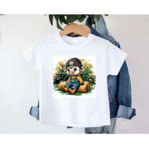 Kinder T-shirt met vrolijke print -boeren - tractor- wrangler -koeien -dieren - boy -girl - cow 7