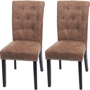 Set van 2 eetkamerstoelen Chesterfield II, stoel keukenstoel, klinknagels ~ stof/textiel bruin, donkere poten