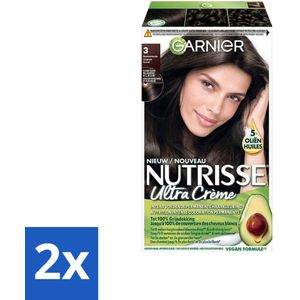 Garnier - Nutrisse Ultra Crème 3 - Haarkleuring - Donkerbruin - Intens Voedend - Permanente Kleur - Voordeelverpakking - 2 stuks
