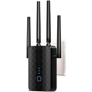 WiFi Versterker - Dual Band - 1200 Mbit/s Snelheid En Universele Compatibiliteit - 1 Stuk - Voor Thuisnetwerk En Tuin Zwart