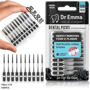 Dr. Emma - Soft picks 100 stuks - Zachte tandenstokers Charcoal Infused - Tandenragers - Gum tandenstokers - Interprox - Easypick