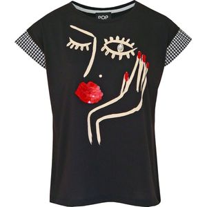Verysimple • zwart t-shirt met knipogende dame • maat M (IT44)