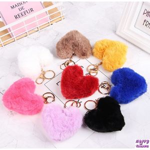 Happy Trendz® - 3 stuks Sleutelhanger Pompon Hart - set van 3 kleuren - Pluizige & zeer zachte Pompom Valentijnsdag - Moederdag - Fluffy Zacht - Decoratie - Mode