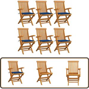vidaXL Teakhouten Tuinstoelen Set van 6 met Kussens Tuinstoelen - Teak Hout - Buitensteun - Lounge Stoel - Tuinset