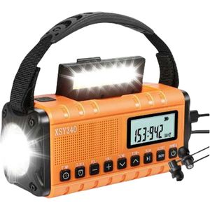 Oranje noodradio met NOAA-weeralarm - 10000 mAh radio op zonne-energie/handmatig - met SOS-noodsignaal - AM/FM/NOAA-weerradio - zaklamp en leeslamp voor noodgevallen
