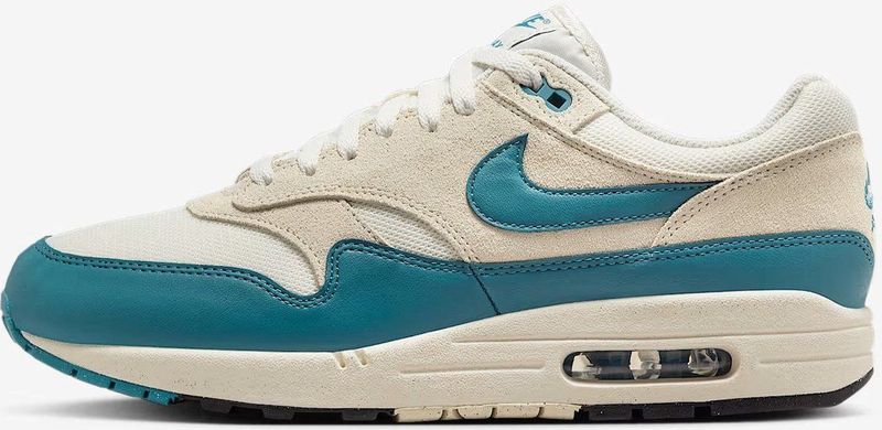 Nike - AIR MAX 1 ESS - Sneakers - Lichtbeige/Petrol/Wolwit - Leer, Imitatieleer, Mesh, Suède