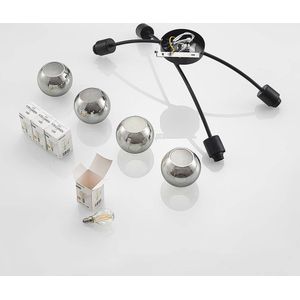 Lindby - plafondlamp - 4lichts - Staal, glas - H: 21 cm - E14 - zwart, rook