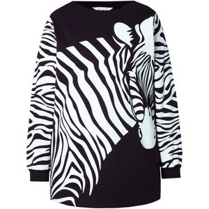 MIAMODA - Dames - Sweatshirt A-lijn zebramotief wijde lange mouw - Zwart - Maat 44