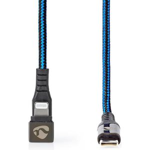 Nedis USB-Kabel - USB 2.0 - Apple Lightning 8-Pins - USB-C Male - 60 W - 480 Mbps - Vernikkeld - 2.00 m - Rond - Gevlochten / Nylon - Blauw / Zwart - Cover Window Box