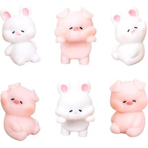 Mini-decoraties van hars varken dier en konijn in miniatuur ornament mini-dieren voor micro-landschappen (6 stuks)