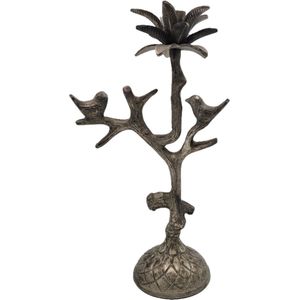 Deco4yourhome® - Kandelaar - Bird - Vogel - Palmboom - Grijs - Silver Antique