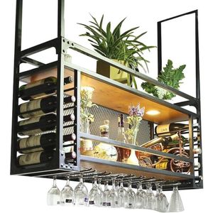 Hangend Wijnglashouder - Plafondrek voor Wijnflessen, Industriële Wijnflessenhouder voor Keuken, Bar en Café (80 cm)