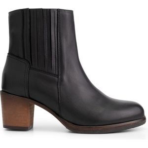 Mysa Pentas - Dames Leren Enkellaarzen - Nette Chelsea boots op hak - Zwart Leer - Maat 39